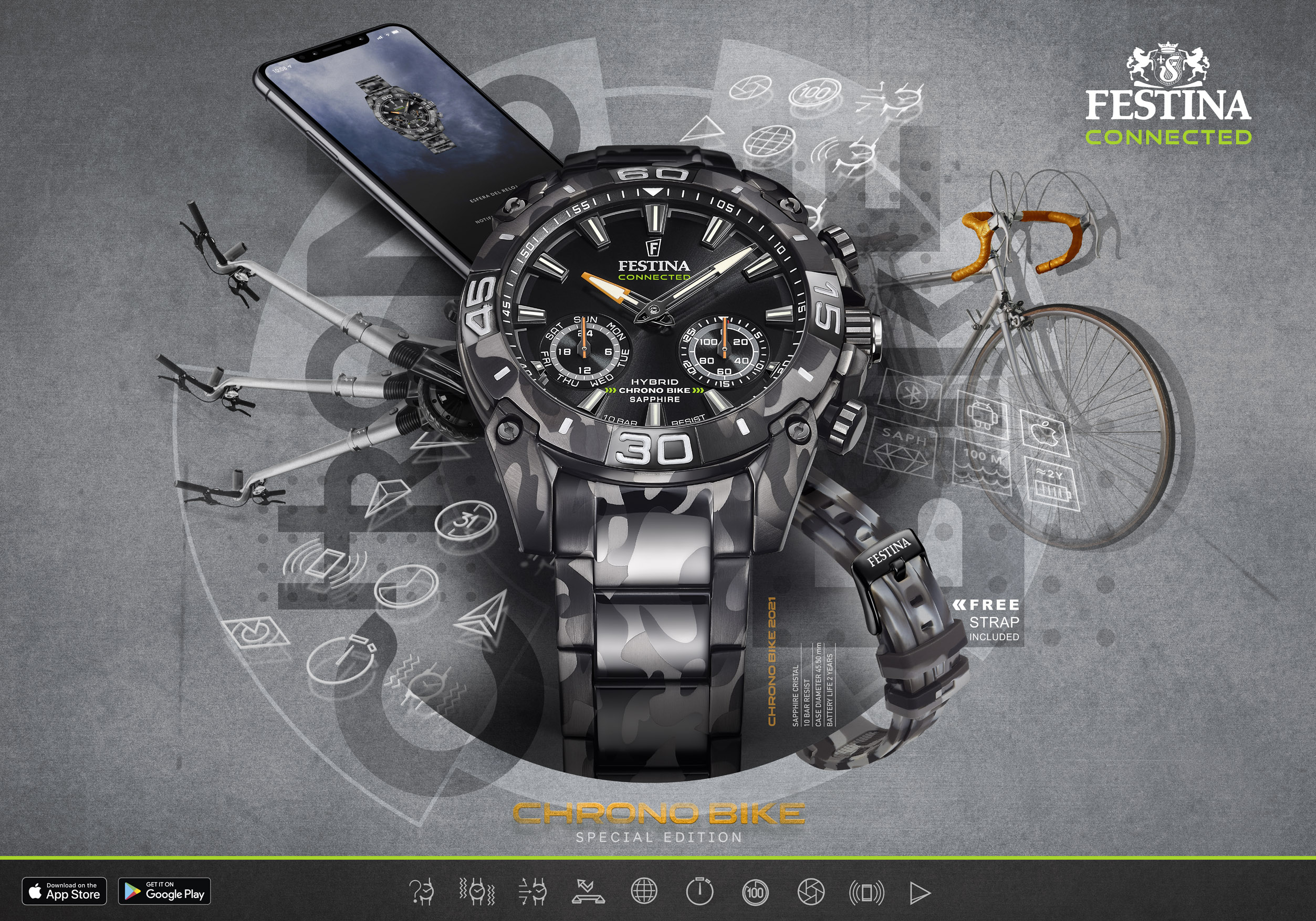 Chytré hybridní hodinky Festina Chrono Bike Connected